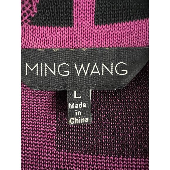 MING WANG Purple Black Abstract Soft Knit Tailored Blazer Jacket Sz L - Picture 8 of 12